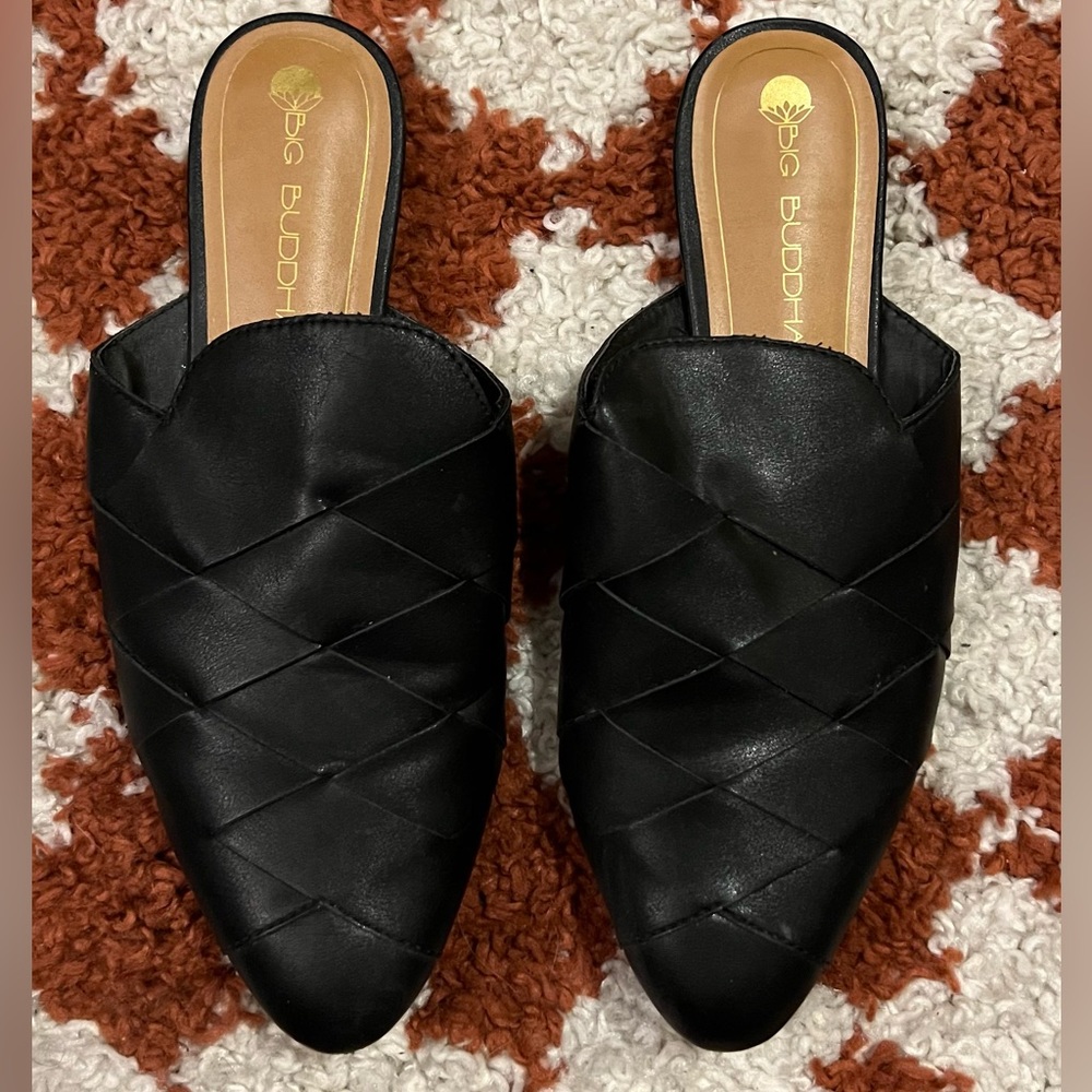 Black Weave Slip On Pointed Toe Slides - image 1